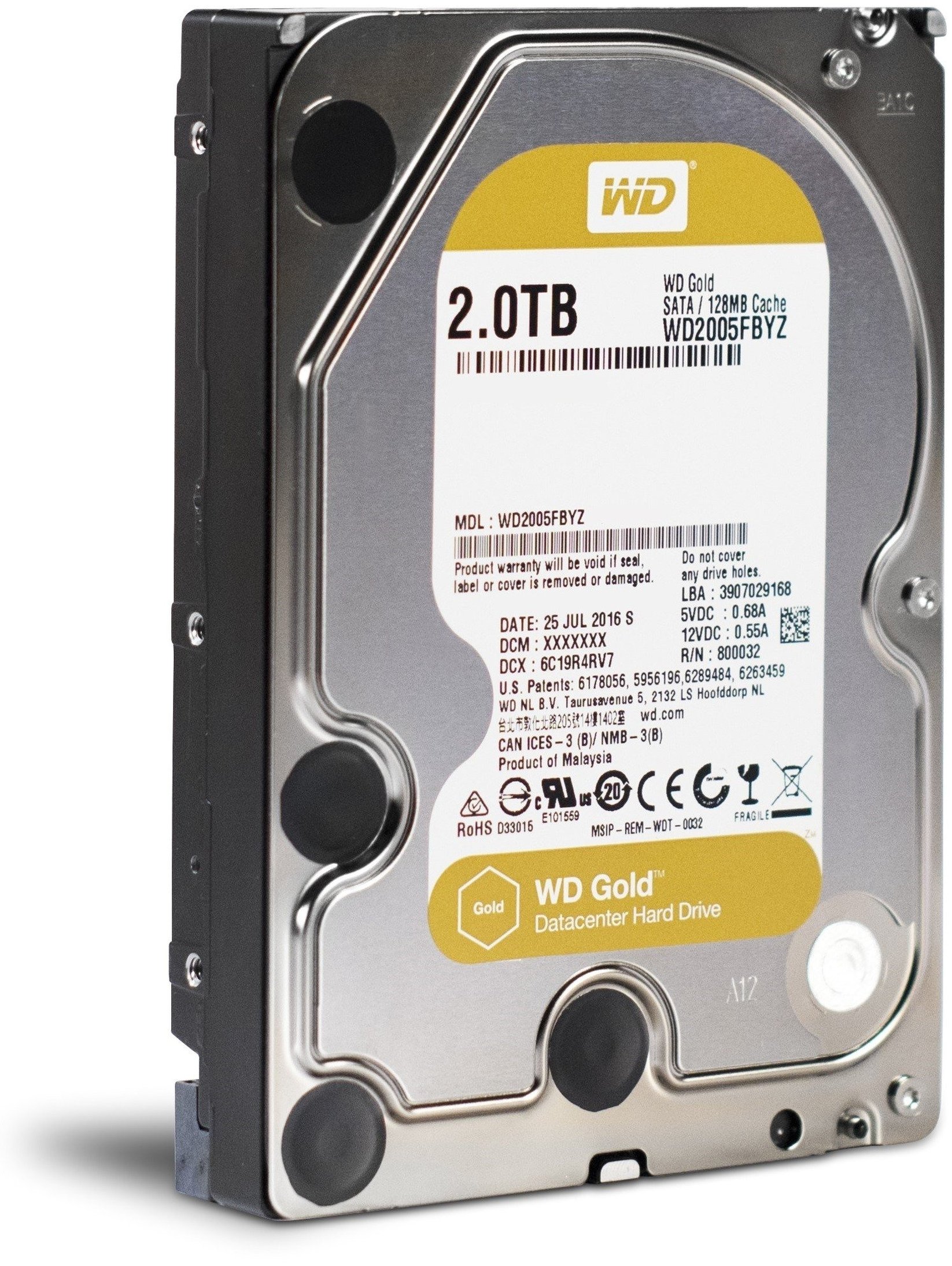 Жесткий диск внутренний WD 2TB 7200RPM 6GB/S/128MB 3.5" SATA III Gold (WD2005FBYZ)