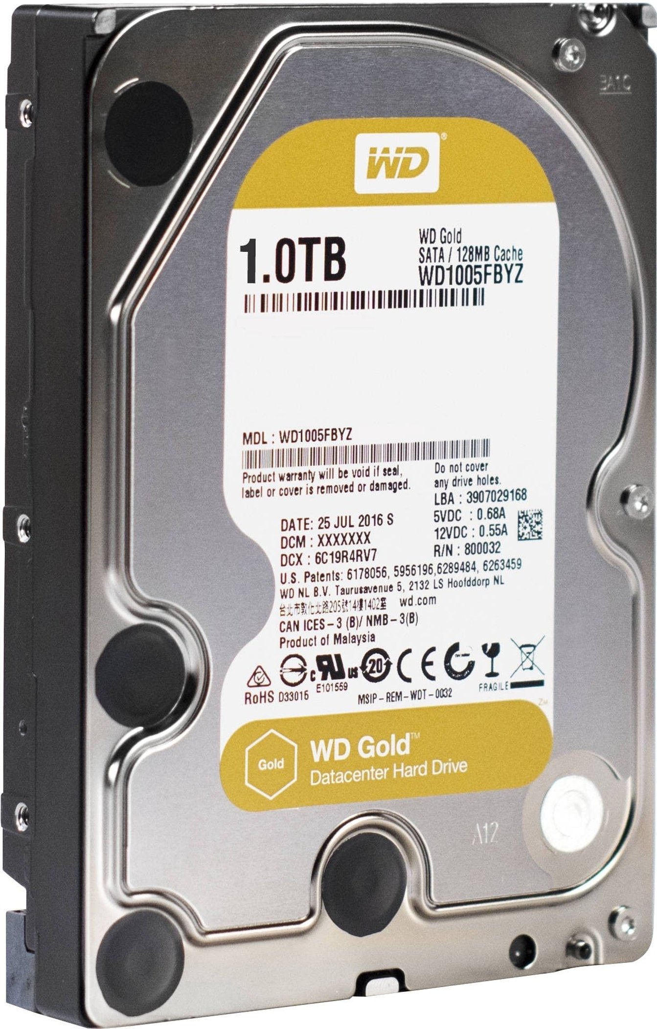 Жорсткий диск внутрішній WD 3.5" SATA 3.0 1TB 7200RPM 6GB/S/128MB GOLD WD1005FBYZ (WD1005FBYZ)