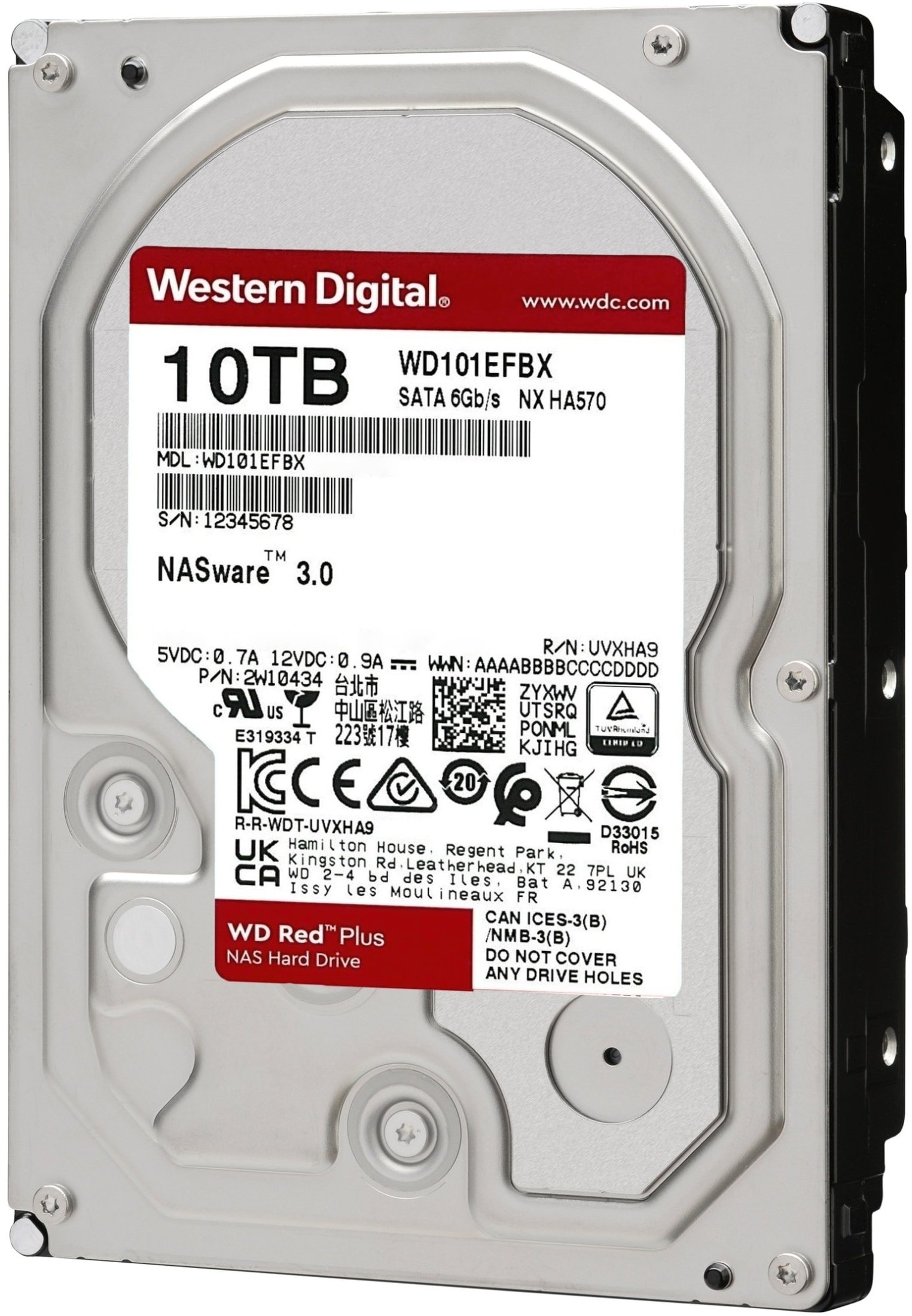 Внутренний жесткий диск WD 3.5" SATA 3.0 10TB 7200 256MB Red Plus NAS (WD101EFBX)