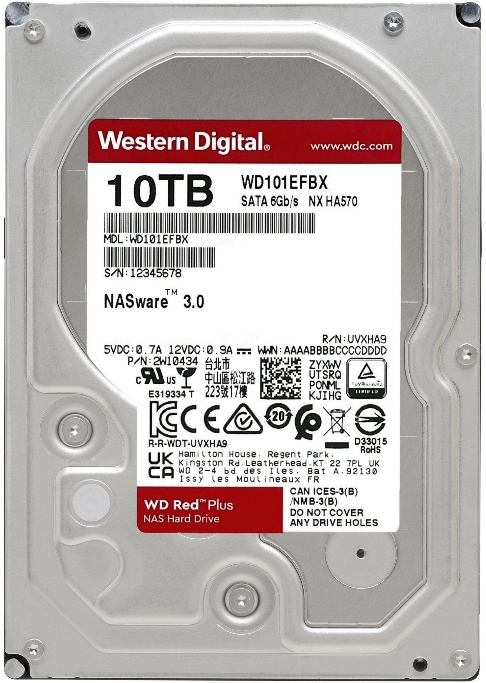 Внутренний жесткий диск WD 3.5" SATA 3.0 10TB 7200 256MB Red Plus NAS (WD101EFBX)