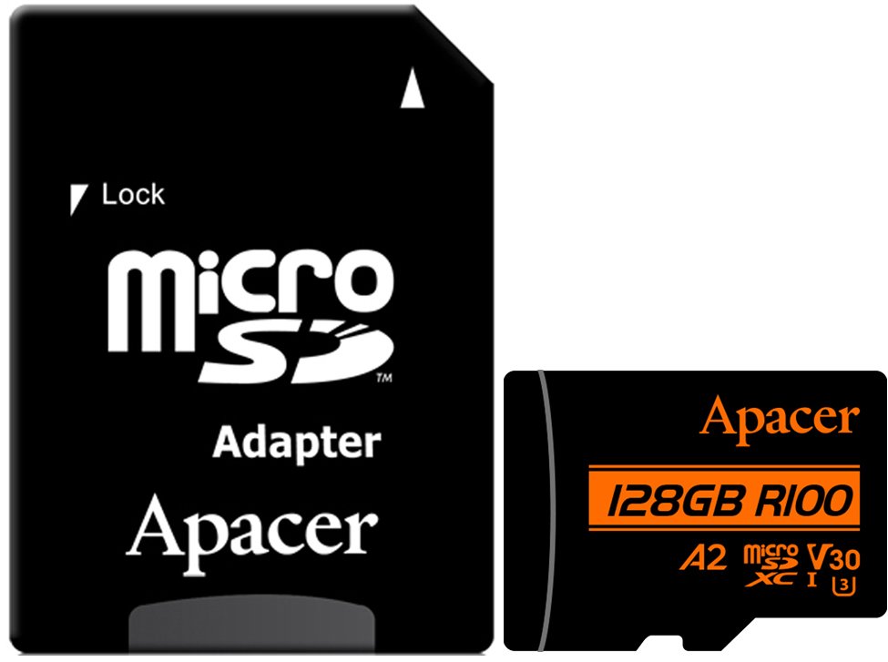 Карта пам'яті Apacer microSD 128GB UHS-I U3 A2 R100/W80MB/s + SD-адаптер (AP128GMCSX10U8-R)