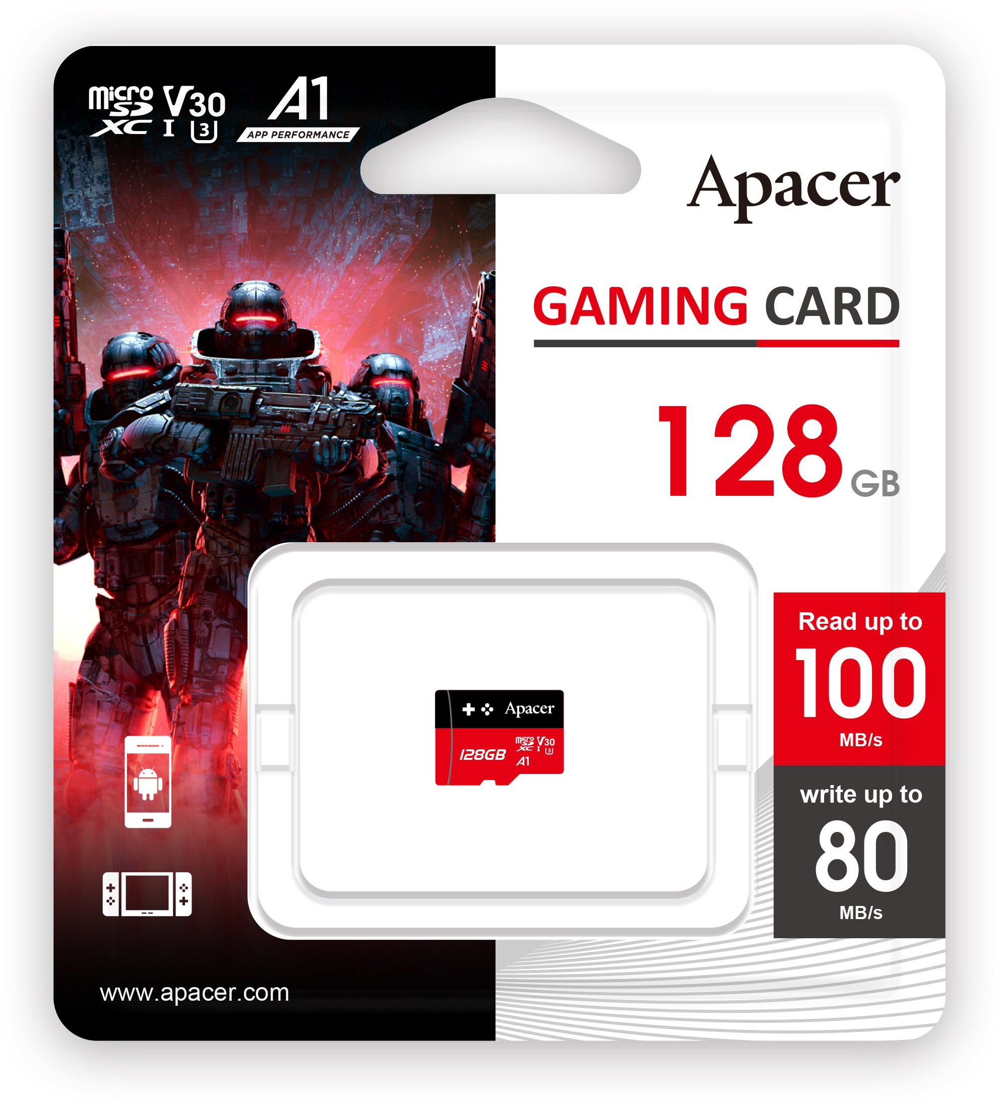 Карта пам`яті Apacer microSD 128GB UHS-I U3 V30 A1 Gaming Card (AP128GMCSX10U7-RAGC)