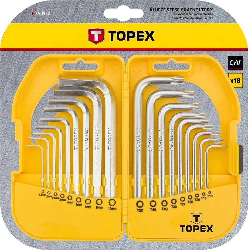 Набір ключів шестигранних TOPEX HEX i Torx 18шт (35D952)