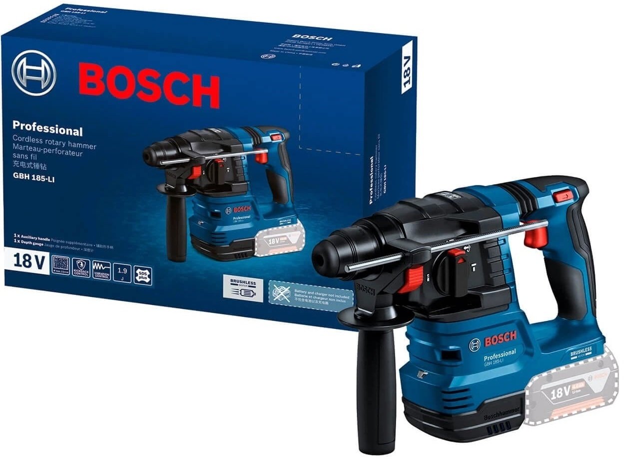 Перфоратор Bosch GBH 185-LI, аккумуляторный, 18В, SDS-Plus, 1.9Дж, бесщеточный, соло (без АКБ и ЗУ) (0.611.924.020)