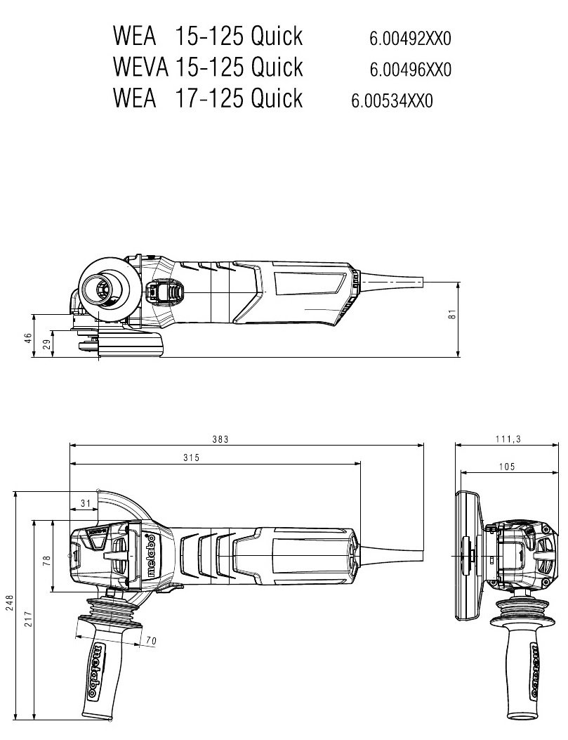 Шліфмашина кутова Metabo WEVA 15-125 (600496000)