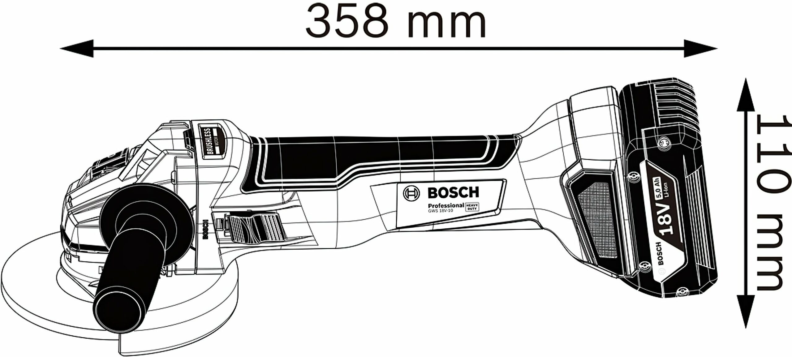 Шліфмашина кутова акумуляторна Bosch 18V-10 solo (0.601.9J4.002)