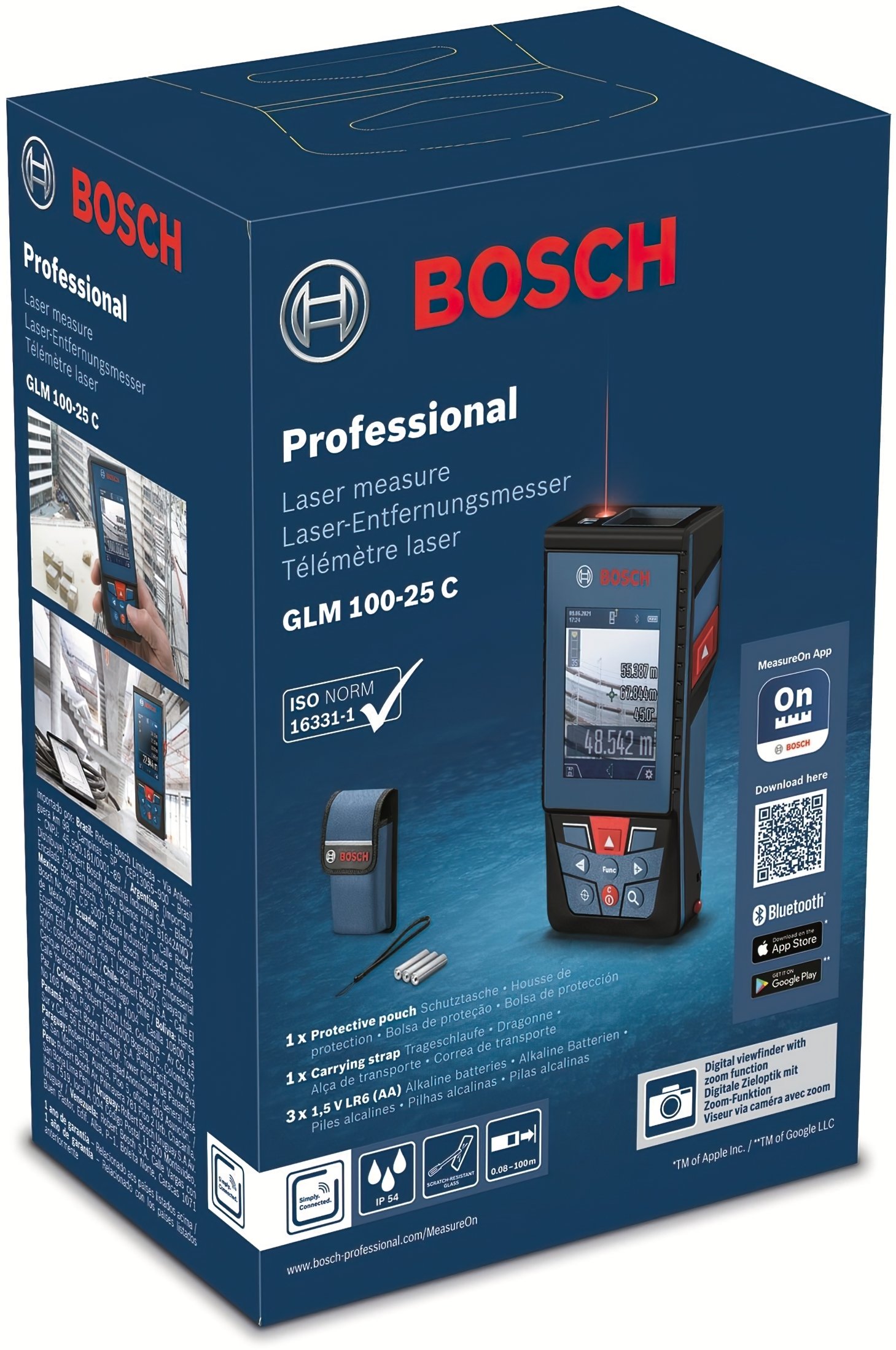 Дальномер лазерный Bosch Professional GLM 100-25 C с чехлом и батарейками (0.601.072.Y00)