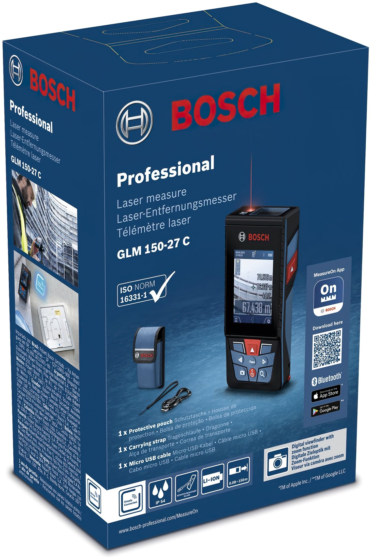 Дальномер лазерный Bosch Professional GLM 150-27 C с чехлом (0.601.072.Z00)