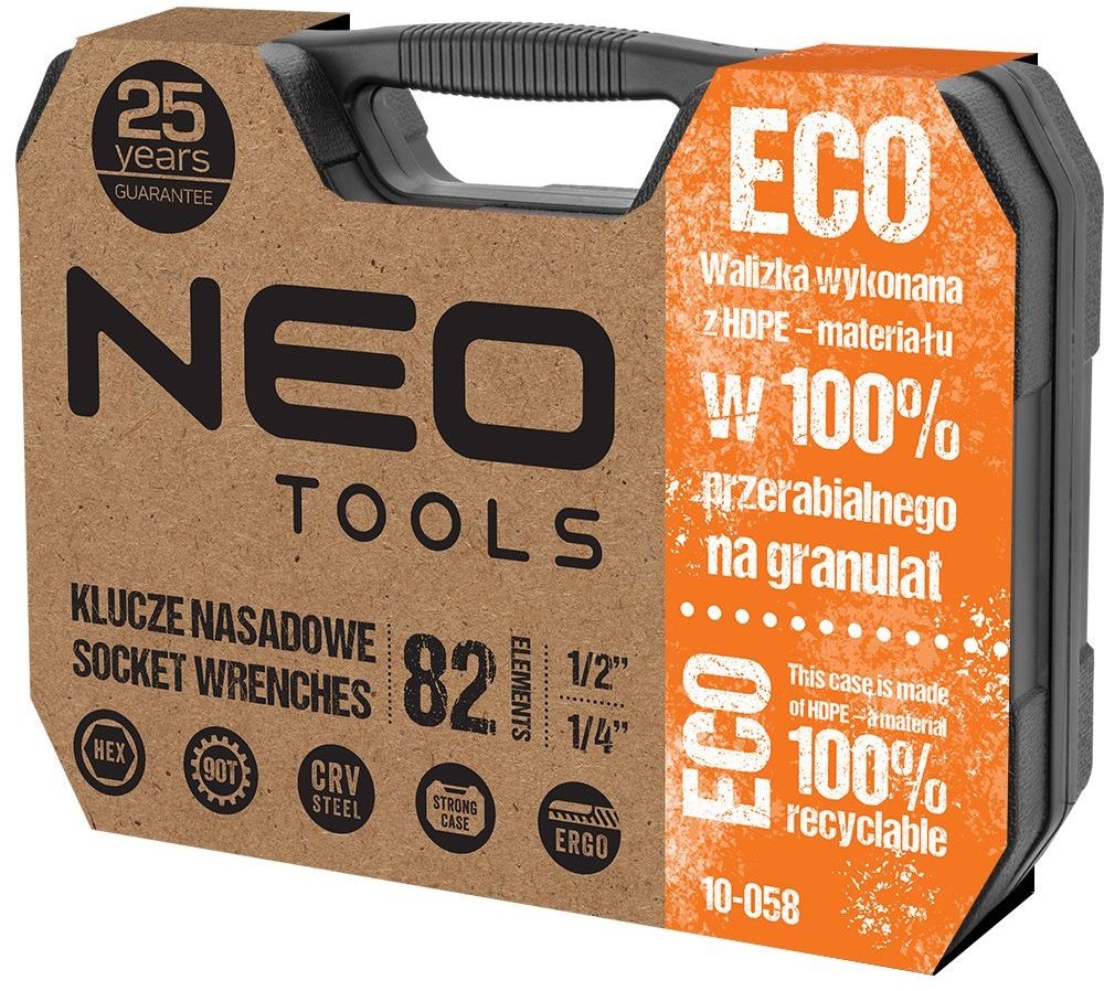 Набір інструментів Neo Tools, 82шт, 1/2", 1/4", CrV, eco кейс (10-058)