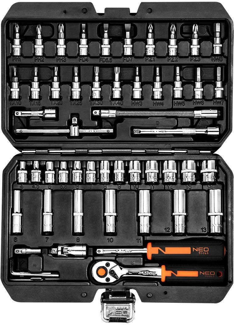 Набір торцевих головок NEO Tools, 53шт, 1/4", CrV, кейс (10-006)