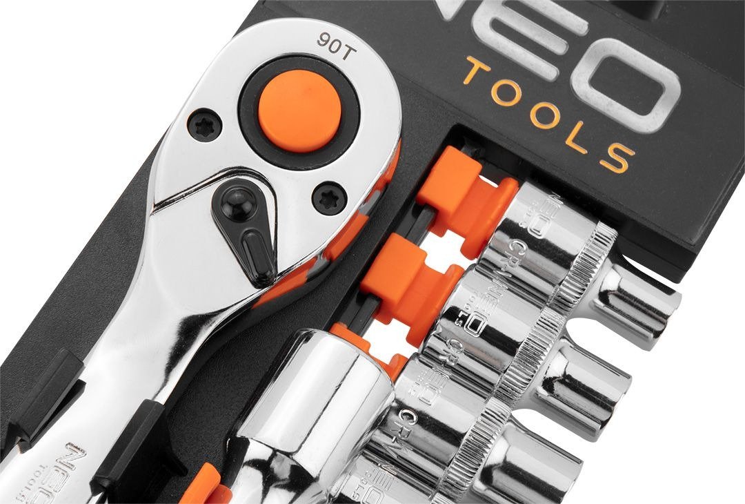 Набор торцевых головок Neo Tools, 14шт, 1/4", трещотка 90 зубцов, CrV (10-000)