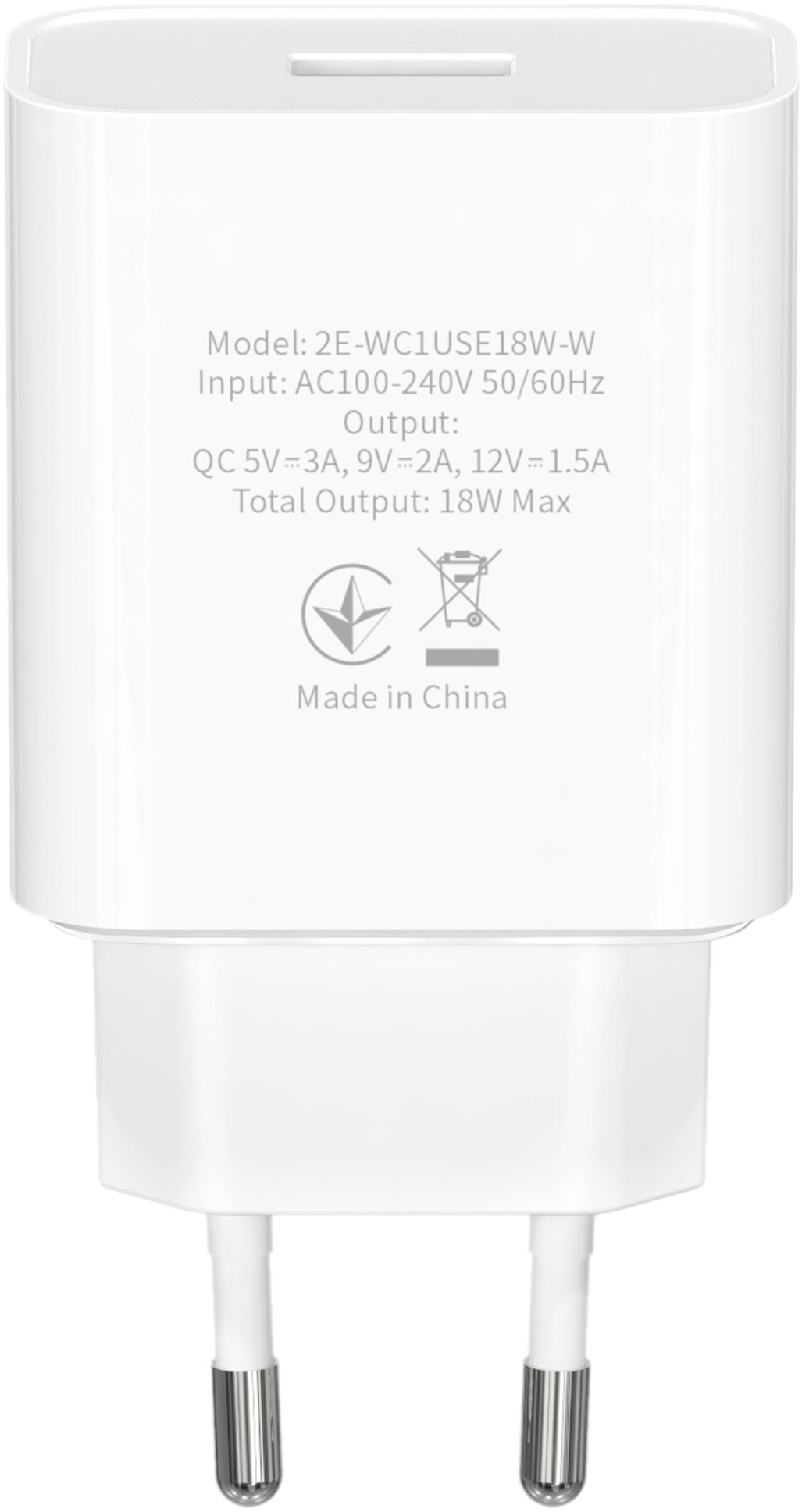 Мережевий ЗП 2E USB Wall Charger 18w QC3.0 White (2e-wc1usb18w-w)