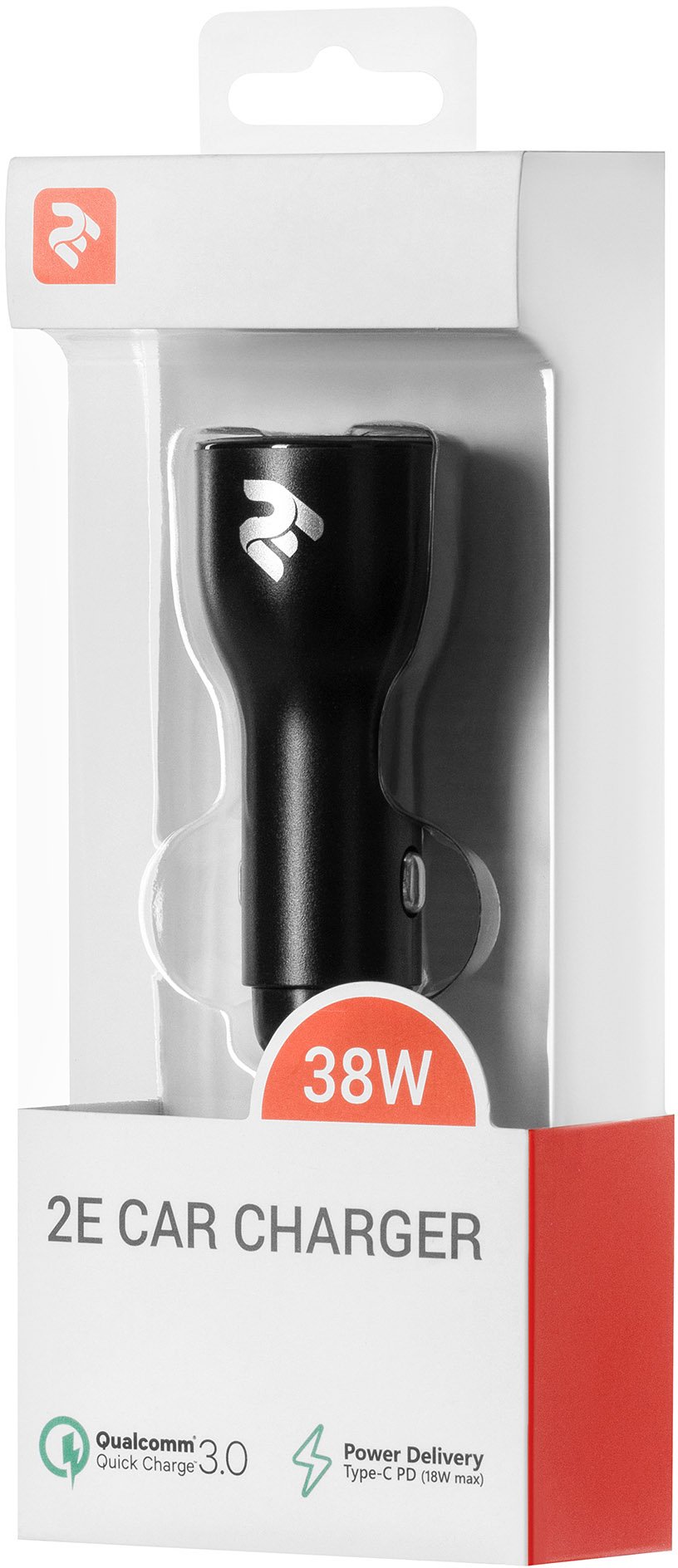 Автомобільний зарядний пристрій 2E Dual USB Car Charger 38W USB-C Black (2E-ACR18PDQC-B)