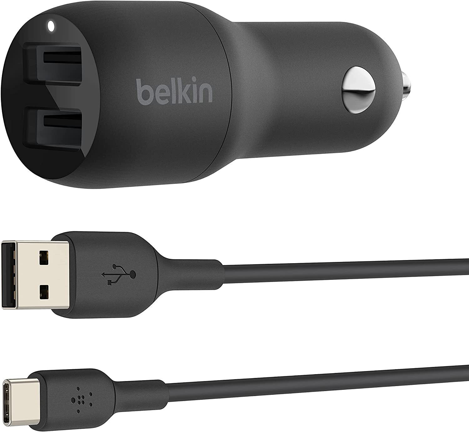 Автомобільний зарядний пристрій Belkin Car Charger 24W Dual 2*USB-A + cable USB-C 1m, black (CCE001BT1MBK)