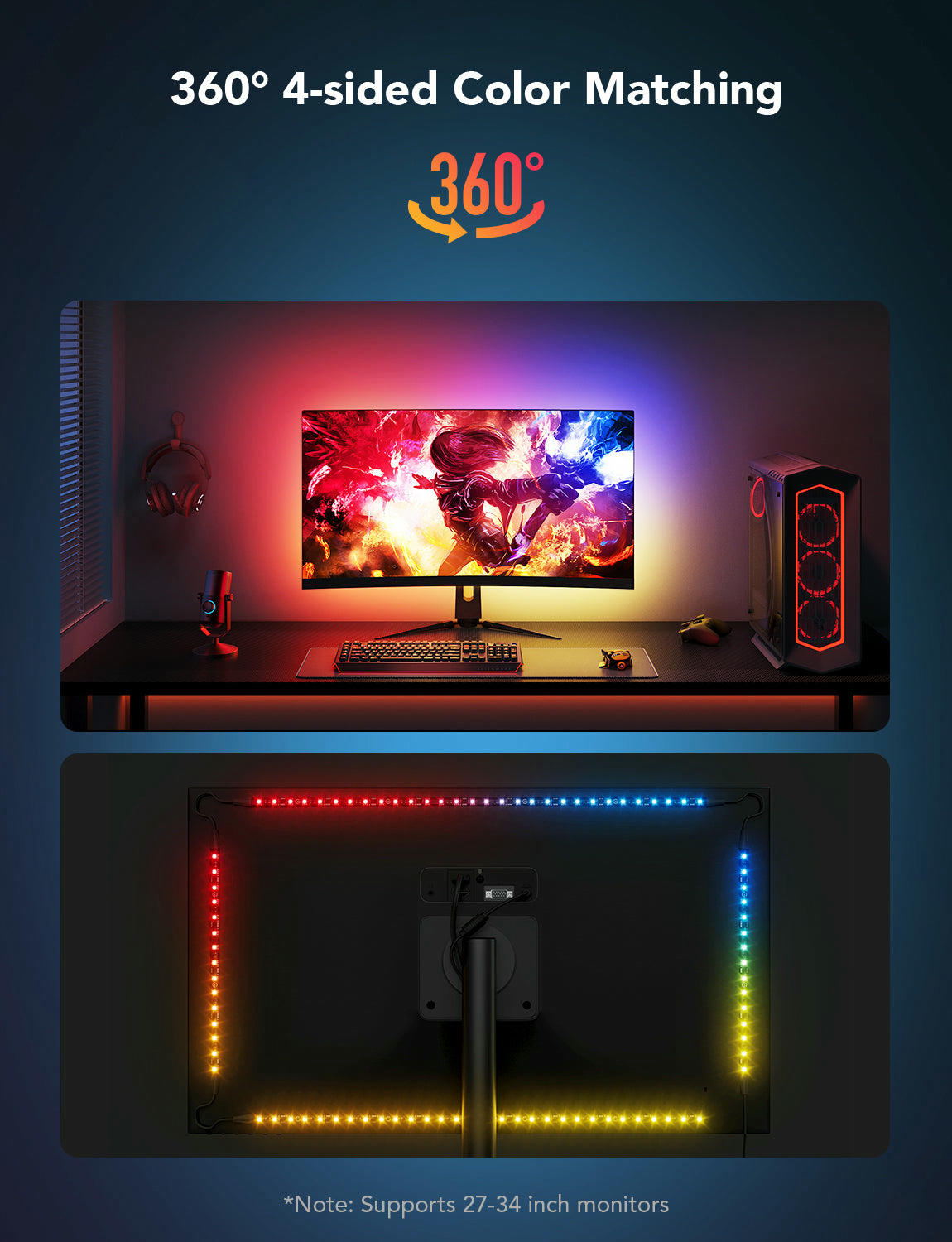 Набір адаптивного підсвічування Govee H6609 Gaming Light Strip G1 27-34`, RGB, Чорний (H6609312)