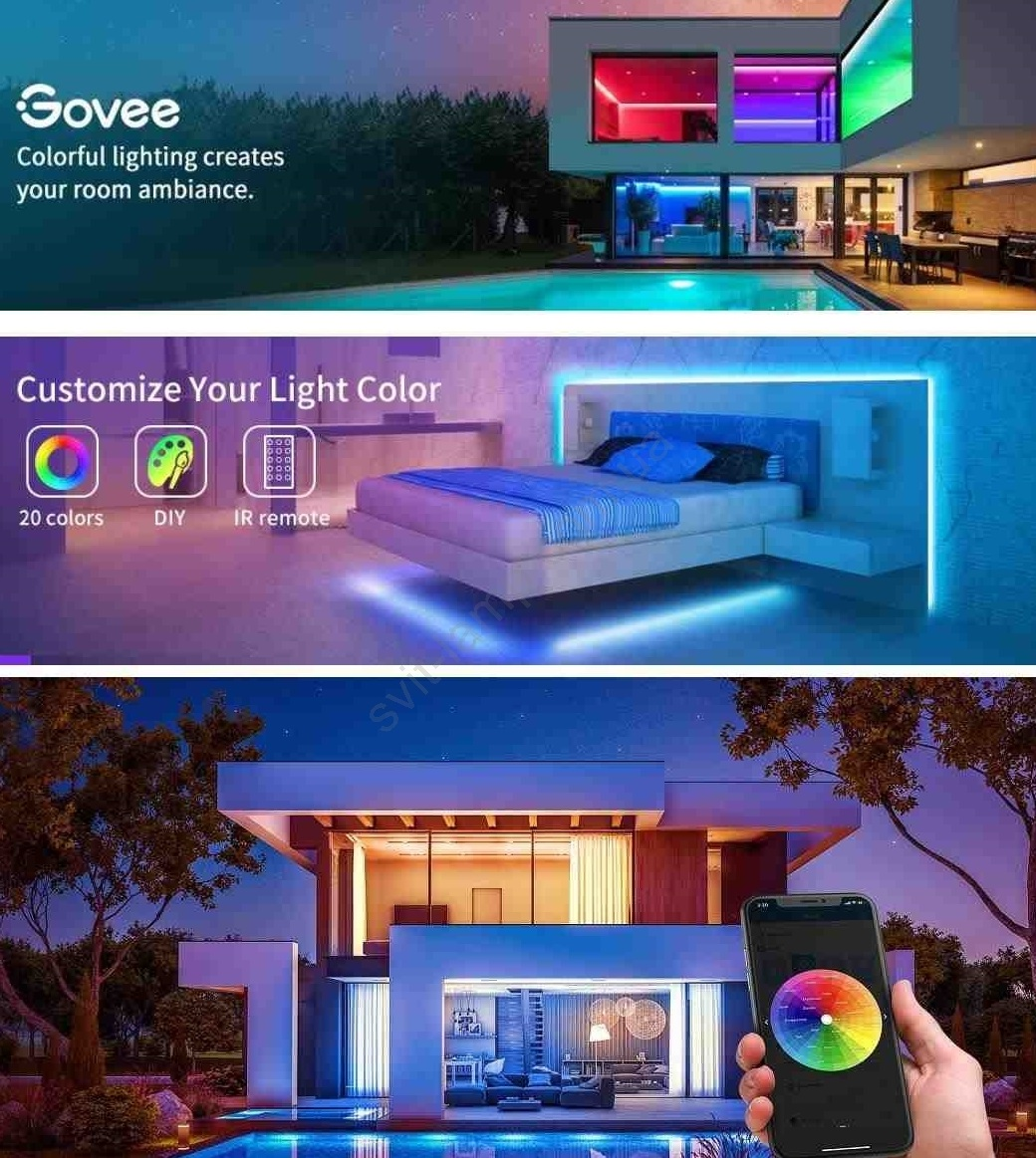 Стрічка світлодіодна розумна Govee H615A RGB Smart Wi-Fi + Bluetooth LED Strip Lights 5м, білий (H615A3A3)