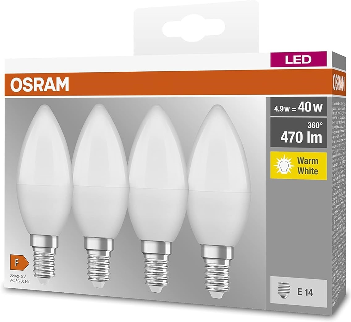 Набір ламп 4шт Osram Led E14 4.9Вт 4000К 470Лм B40 (4058075819474)