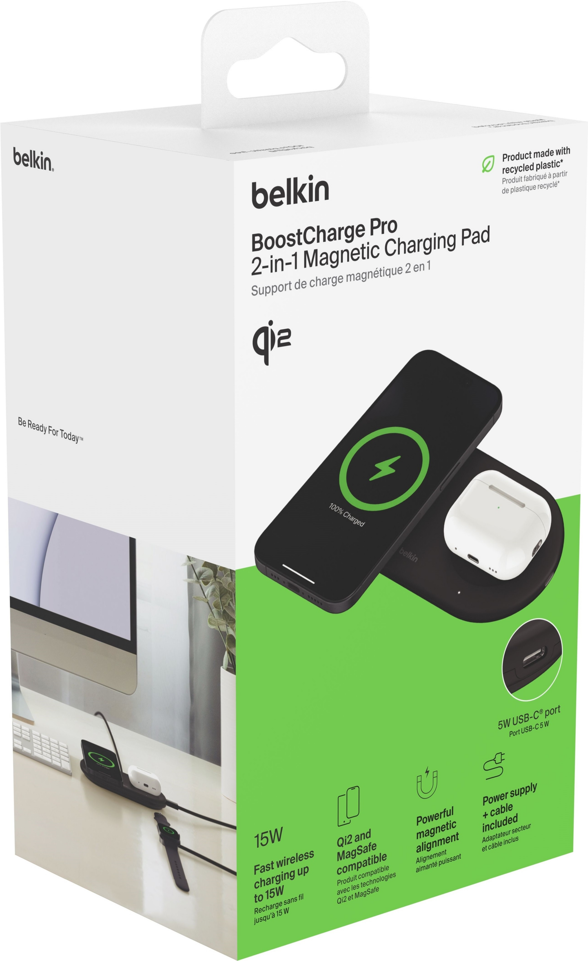 Бездротовий зарядний пристрій Belkin 2в1 15Вт Pad Qi2 Black (WIZ021VFBK)