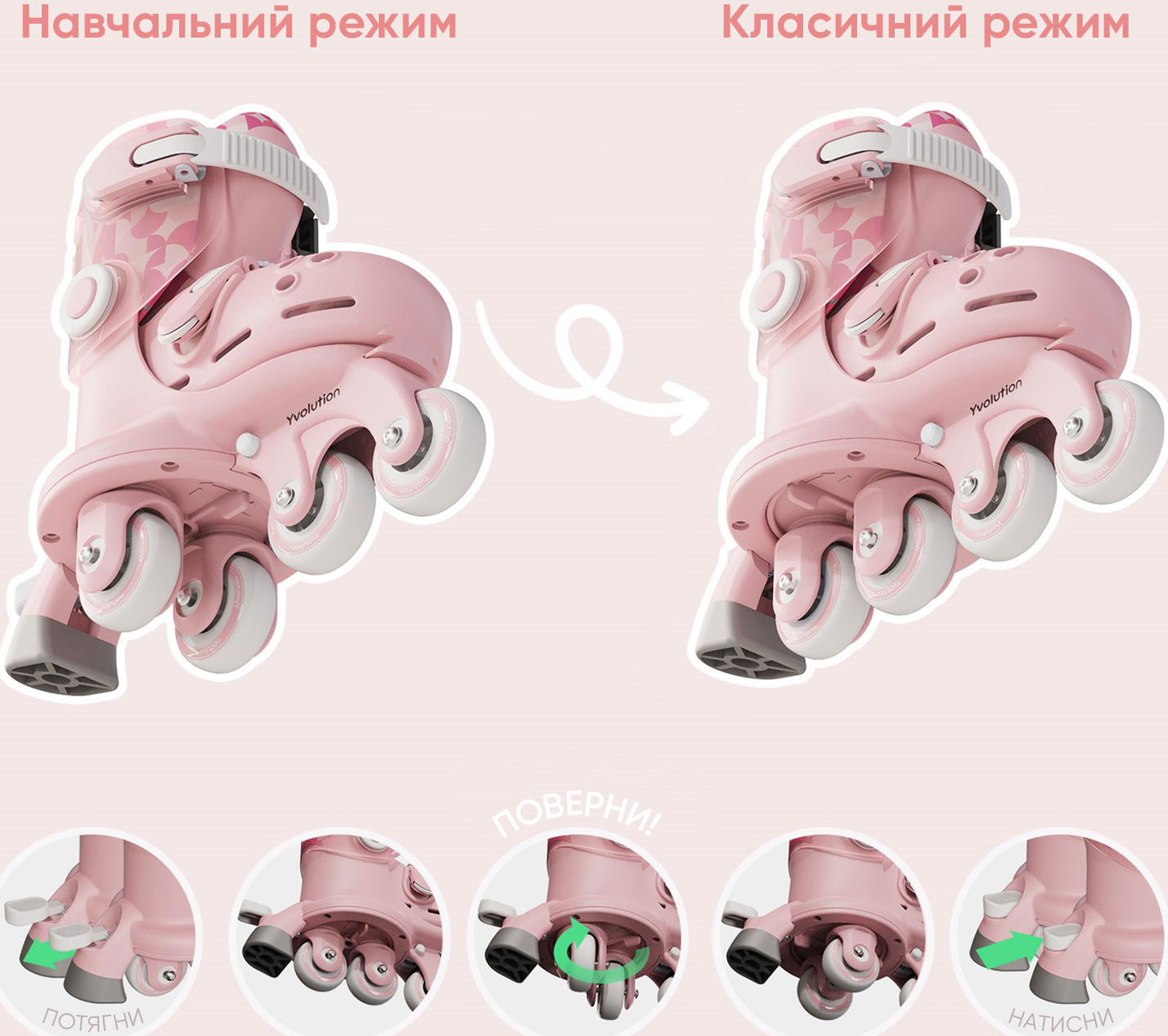 Роликовые коньки Yvolution Twista, размер 30-34, розовый