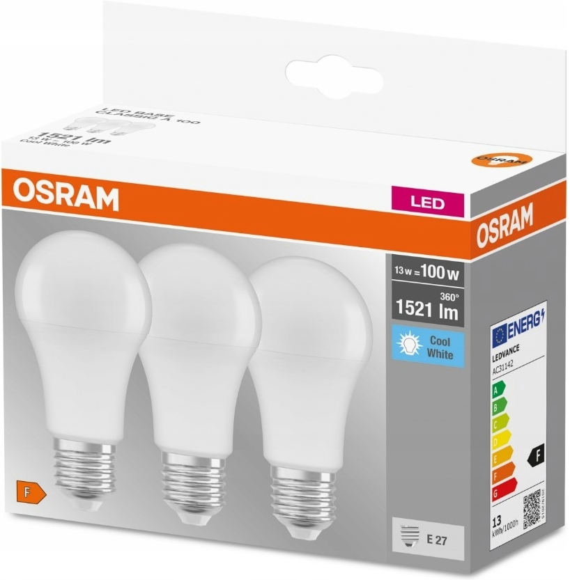 Набір ламп 3шт Osram Led E27 13Вт 4000К 1520Лм A60 (4058075819559)