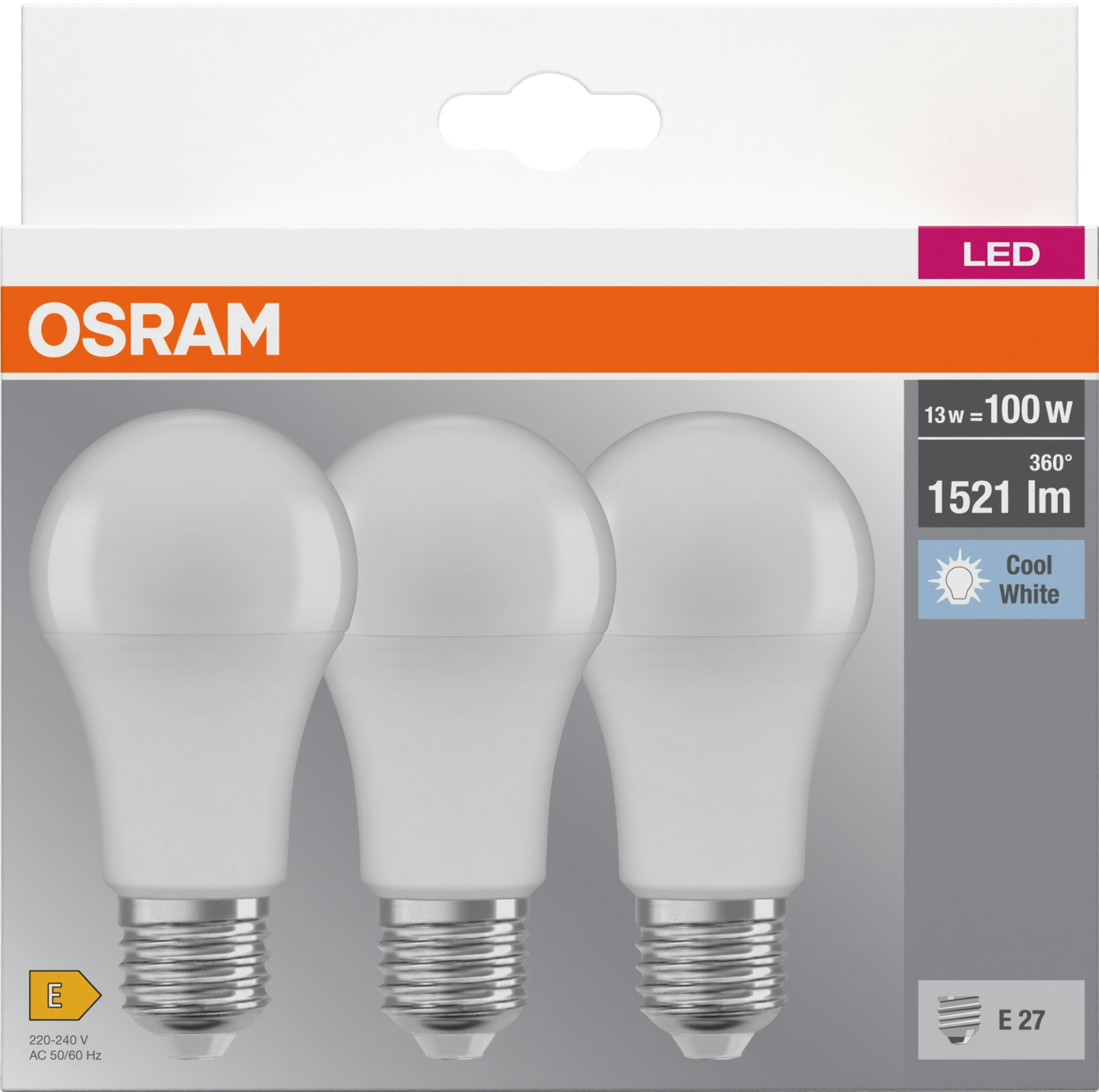 Набір ламп 3шт Osram Led E27 13Вт 4000К 1520Лм A60 (4058075819559)