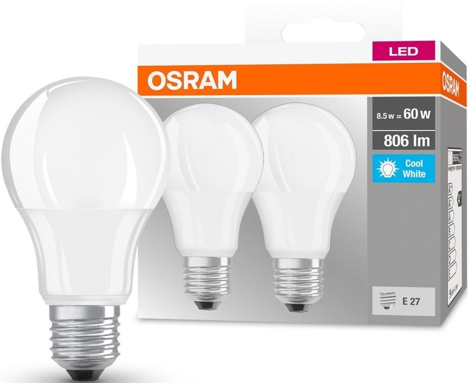 Набір ламп 2шт Osram Led E27 8.5Вт 4000К 806Лм A60 (4058075152670)