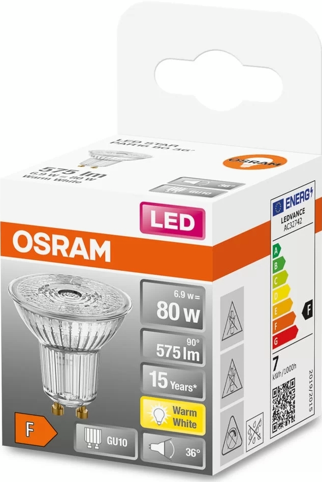 Лампа Osram Led GU10 6.9Вт 2700К 575Лм PAR16 (4058075112605)