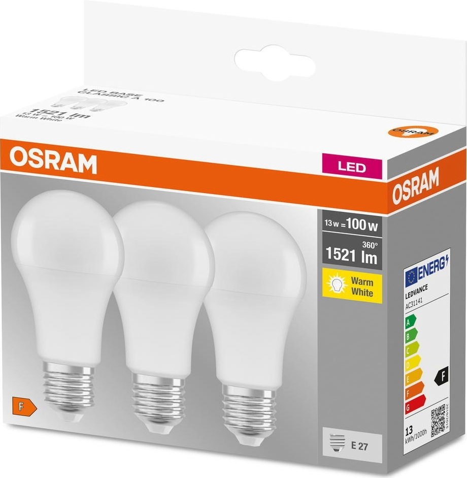 Набір ламп 3шт Osram Led E27 13Вт 2700К 1520Лм A60 (4058075819412)