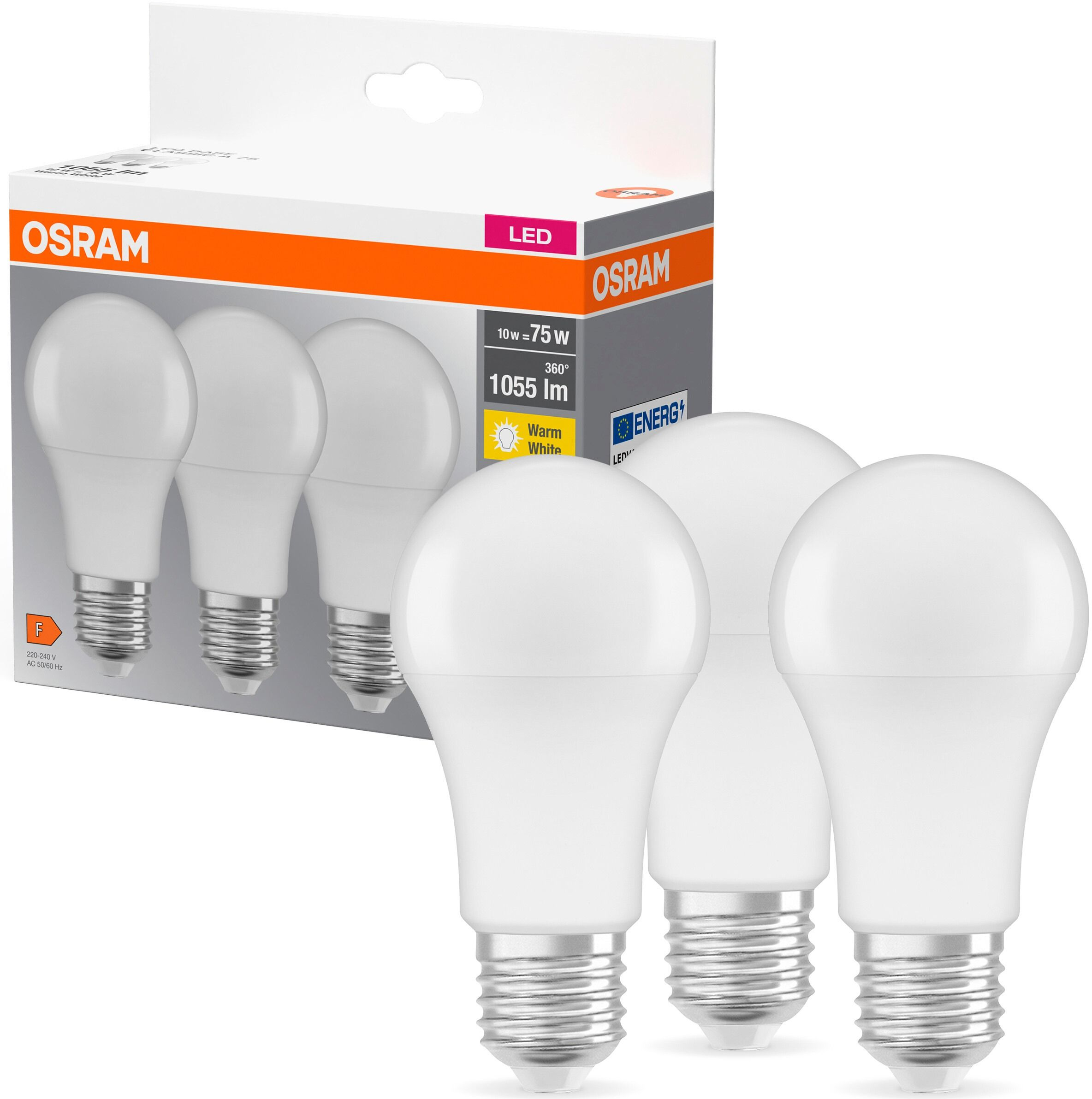 Набір ламп 3шт Osram Led E27 10Вт 2700К 1055Лм A60 (4058075819436)