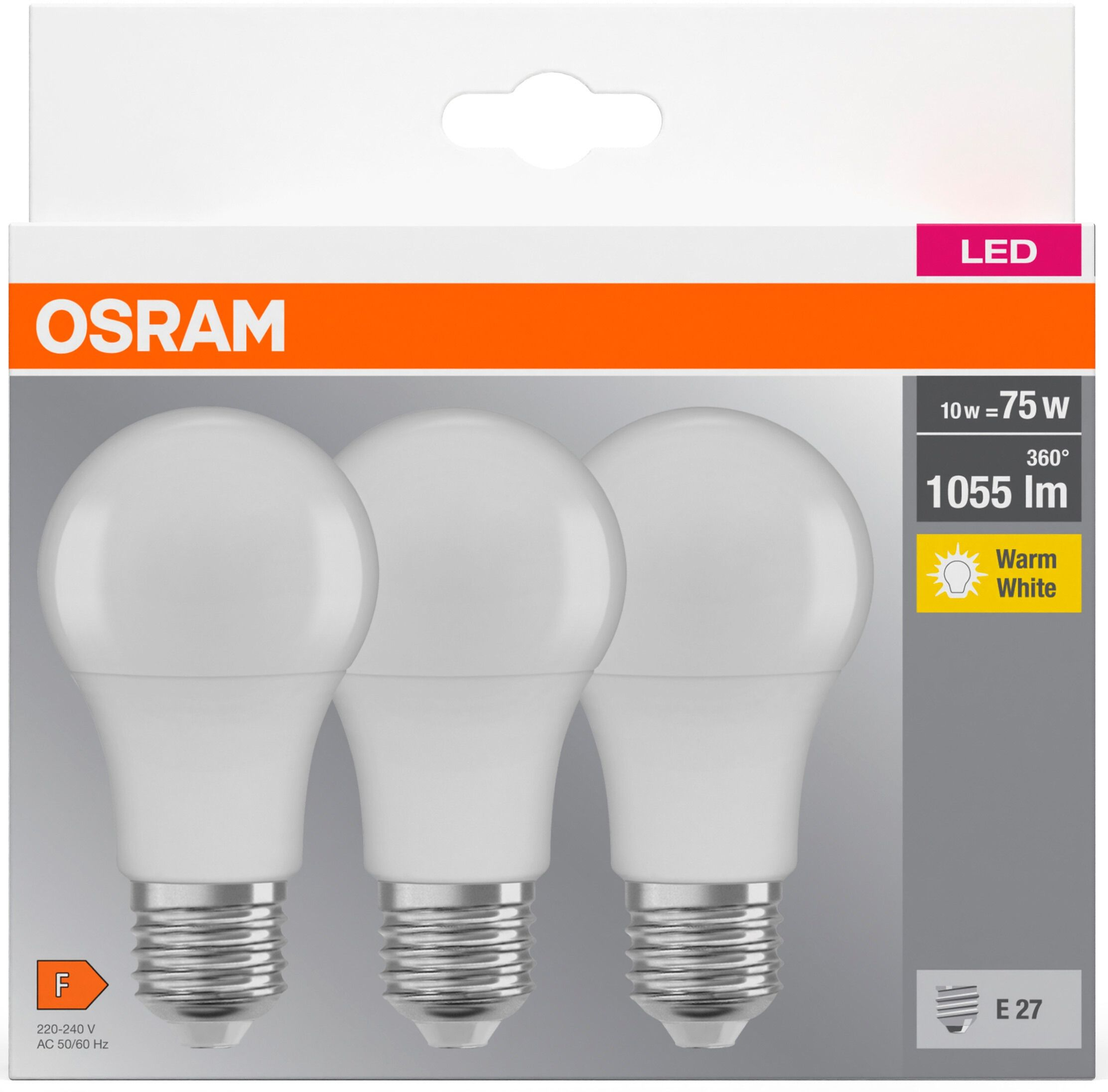 Набір ламп 3шт Osram Led E27 10Вт 2700К 1055Лм A60 (4058075819436)