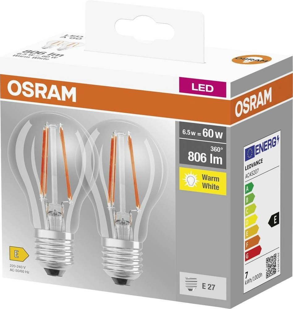 Набір ламп 2шт Osram Led E27 6.5Вт 2700К 806Лм A60 (4099854064098)