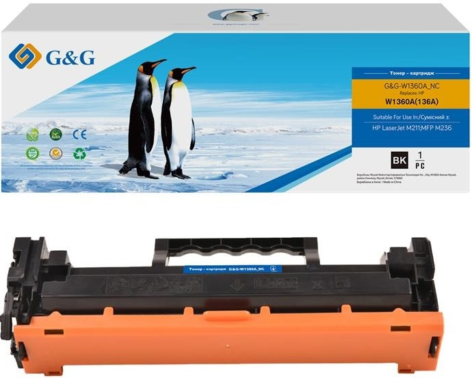 Картридж G&G для HP 136A LJ M211/M212/M236 Black (1150 стр)-чип без счетчика (G&G-W1360A_NC)