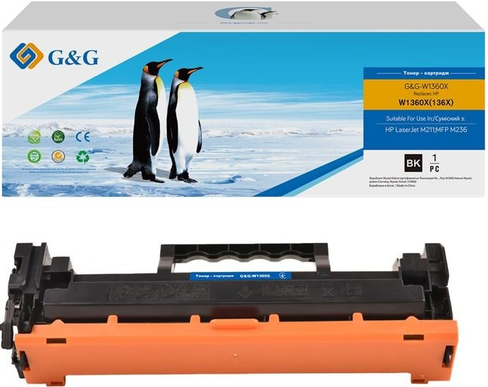 Картридж G&G для HP 136X LJ M211/M212/M236 Black (2600 стр.)-чип без счетчика (G&G-W1360X_NC)