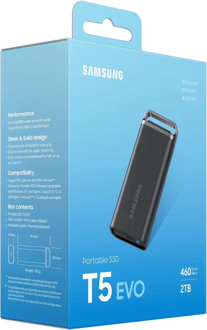 Портативний SSD Samsung 2TB T5 EVO USB-C 3.0 Shield T5 Black (MU-PH2T0S/EU)