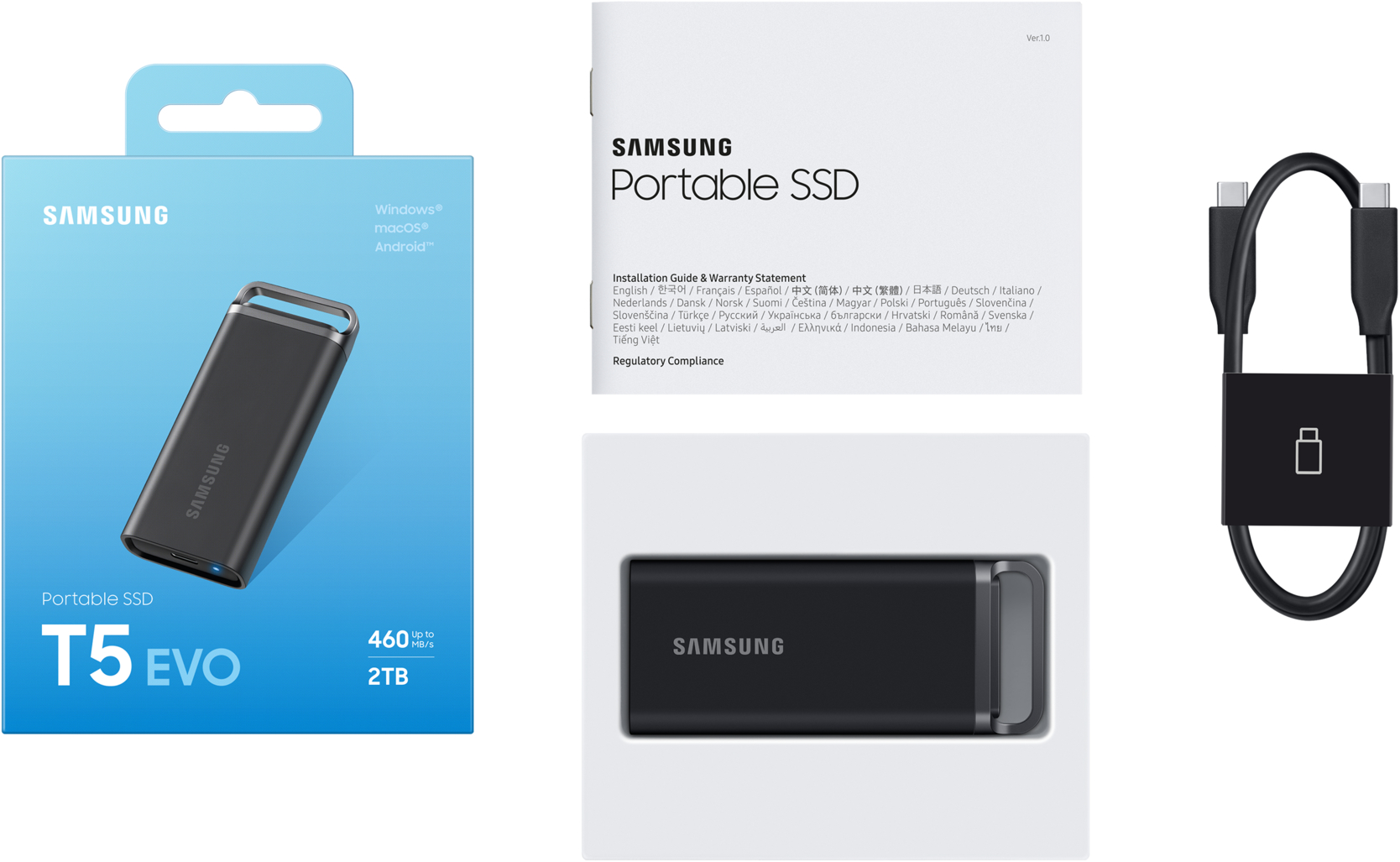 Портативний SSD Samsung 2TB T5 EVO USB-C 3.0 Shield T5 Black (MU-PH2T0S/EU)