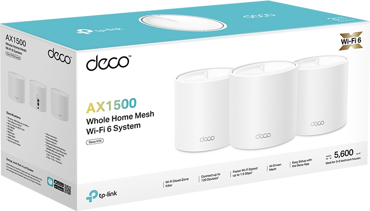 Система WiFi-Mesh TP-LINK Deco X10 AX1500, 1x GE LAN, 1x GE WAN, 3мод