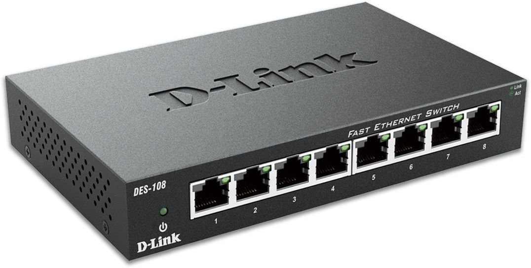 Коммутатор D-Link DES-108 8xFE, Неуправляемый, Металл (DES-108)