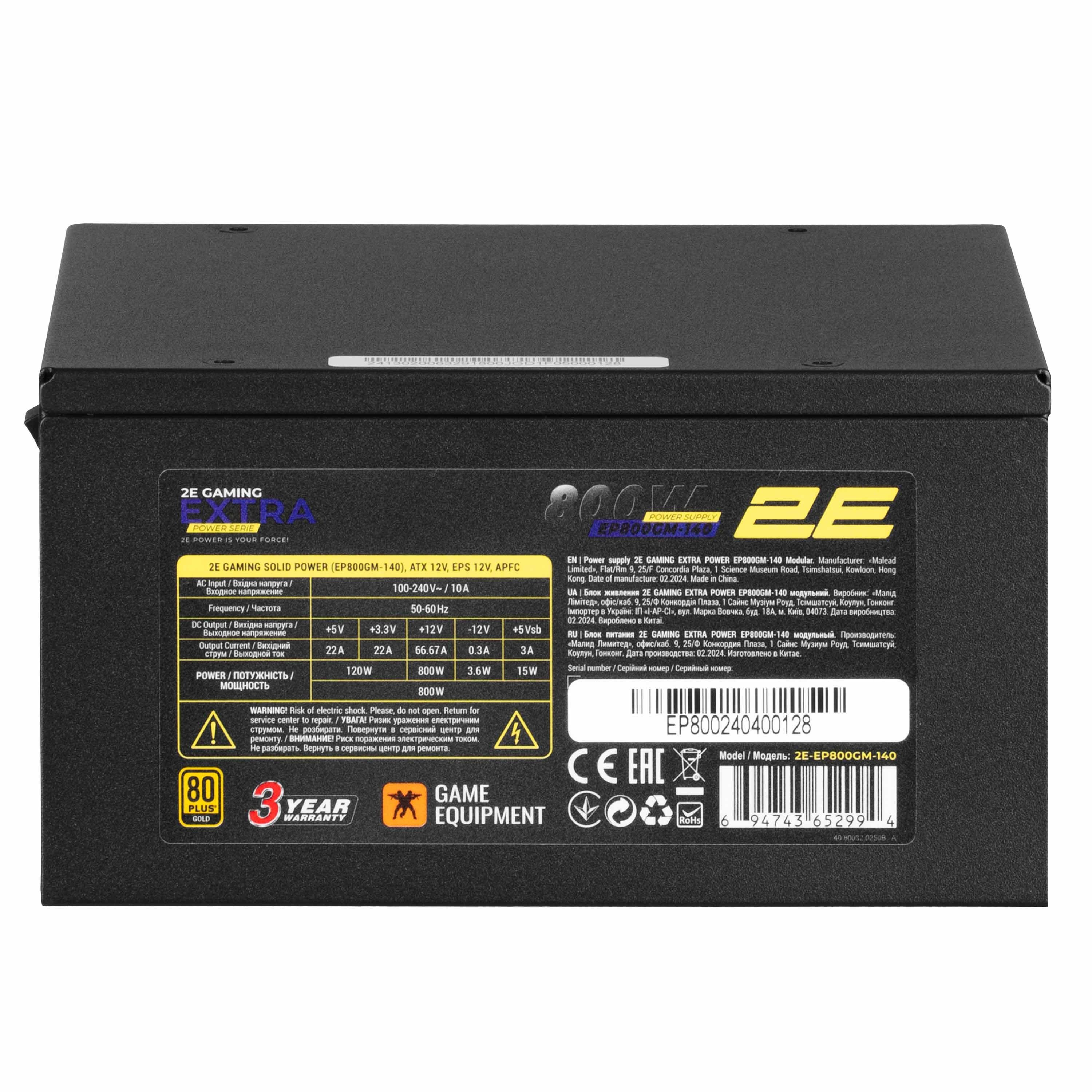 Блок живлення 2E GAMING Extra Power (800W) (2E-EP800GM-140)