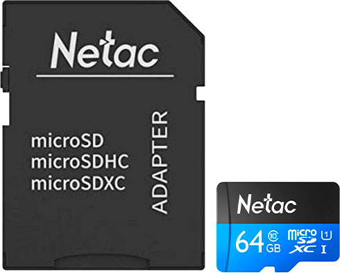 Карта пам`яті Netac microSD 64GB C10 UHS-I R80MB/B179s + SD (NT02P500STN-064G-R)