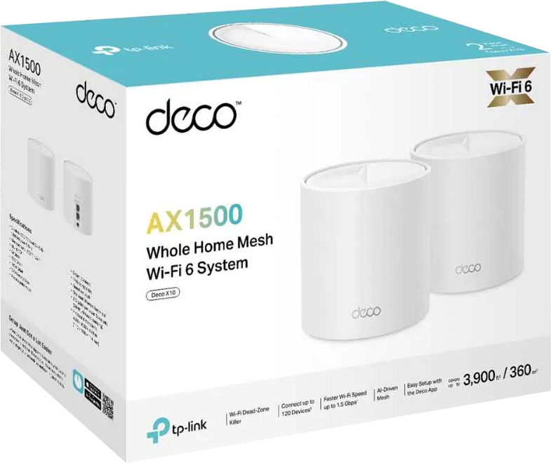 Система WiFi-Mesh TP-LINK Deco X10 AX1500, 1x GE LAN, 1x GE WAN, 2мод