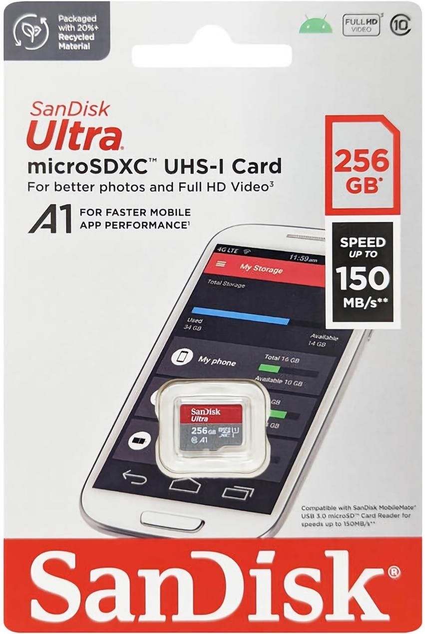 Карта пам`яті SanDisk microSD 256GB C10 UHS-I R150MB/s Ultra (SDSQUAC-256G-GN6MN)