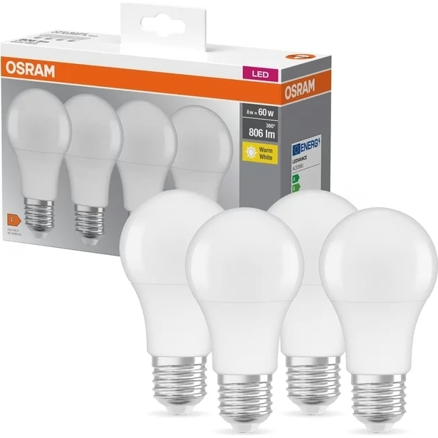 Набір ламп 4шт Osram Led E27 8.5Вт 2700К 806Лм A60 (4058075819450)