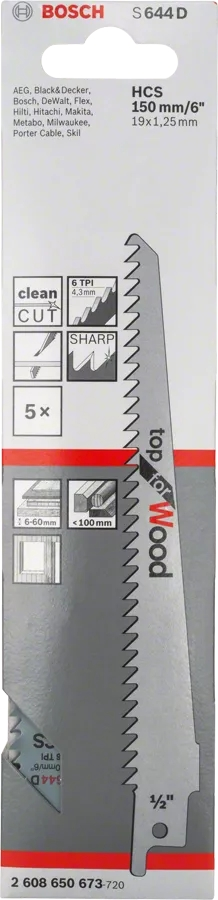 Полотно пильне шабельні Bosch S 644 D Top for Wood, 5шт