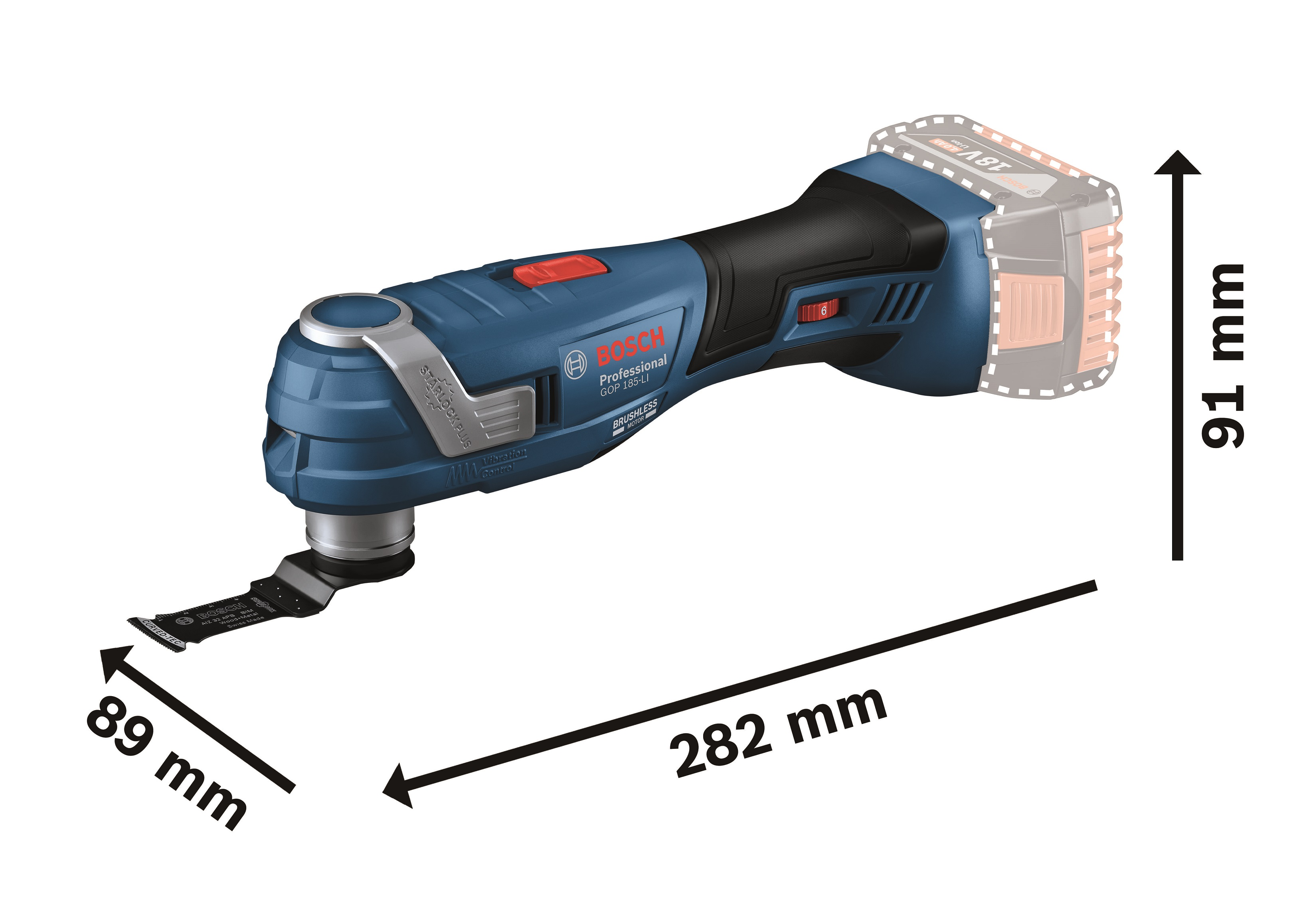 Багатофункціональний інструмент Bosch GOP 185-LI Professional 18.0V без АКБ та ЗП (0.601.8G2.020)