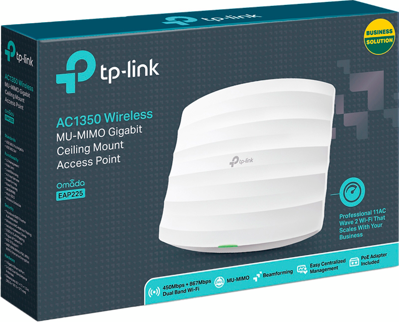 Точка доступу TP-Link EAP225 802.11ac 2.4/5ГГц, 1200Мбіт/с, стельова, 1xGE LAN