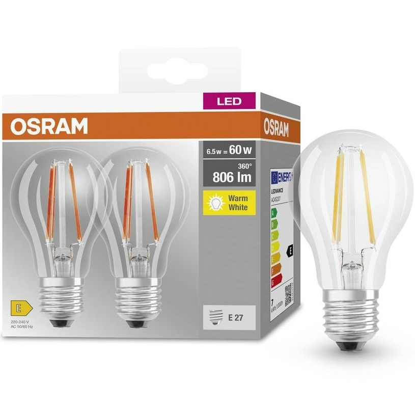 Набір ламп 2шт Osram Led E27 6.5Вт 2700К 806Лм A60 (4099854064098)