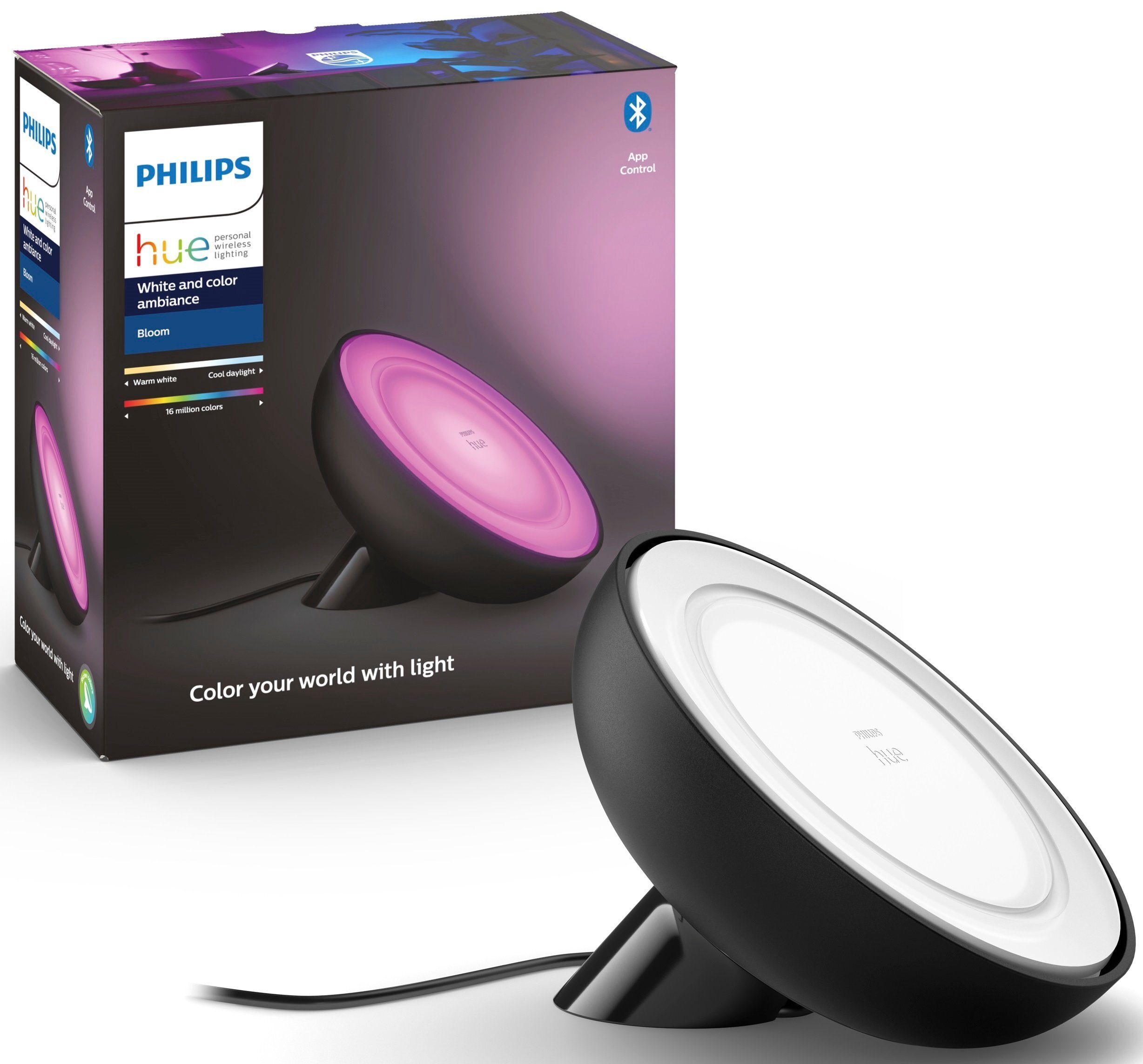 Настільний світильник Philips Hue Bloom, 2000K-6500K, Color, Bluetooth, з регулюванням яскравості світла, чорний