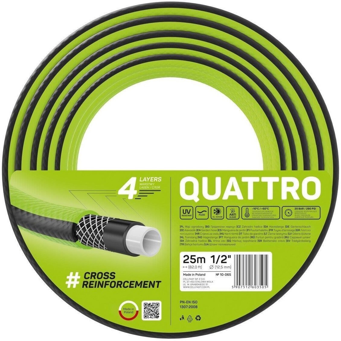 Шланг садовый Cellfast QUATTRO 1/2”, 25м (10-065)