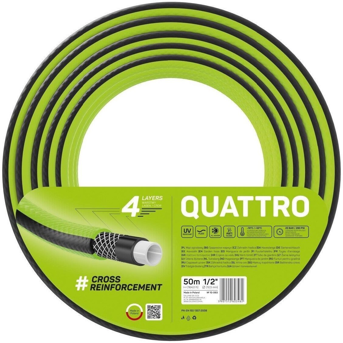 Шланг садовый Cellfast QUATTRO 1/2”, 50м (10-063)