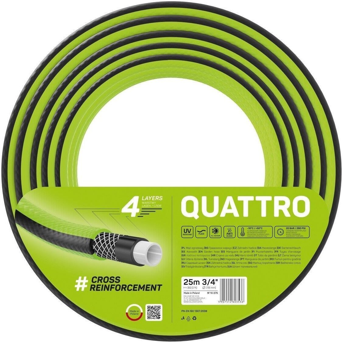 Шланг садовый Cellfast QUATTRO 3/4”, 25м (10-075)